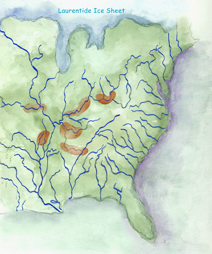 Locations of initial Paleoindian staging areas in the Mid-South, by Jane Kellett (Arkansas Archeological Survey)