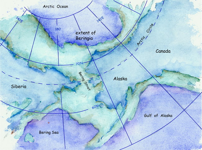 Extent of Beringia around 20,000 years ago, by Jane Kellett (Arkansas Archeological Survey).