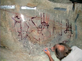 Larry Porter making tracings of a panel at 3CN127.