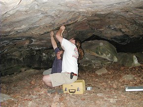 Crew members working on a tracing of a panel.