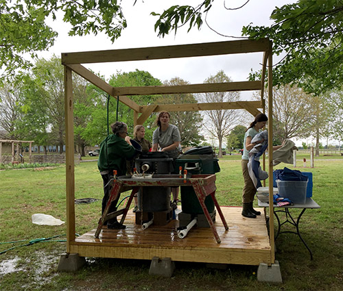 Botany students and faculty from UAM attend a workshop at Toltec Mounds State Park to learn about flotation, southeastern paleoethnobotany, and the Plum Bayou Garden.