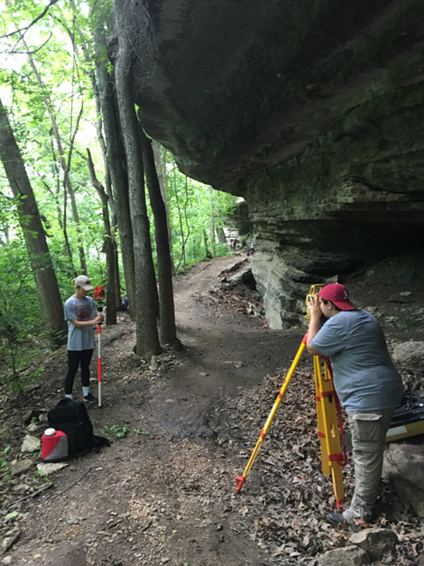 UA graduate student Victoria Jones and undergraduate Jamie Middleton mapping Walker Shelter. UA graduate student Victoria Jones and undergraduate Jamie Middleton mapping Walker Shelter.