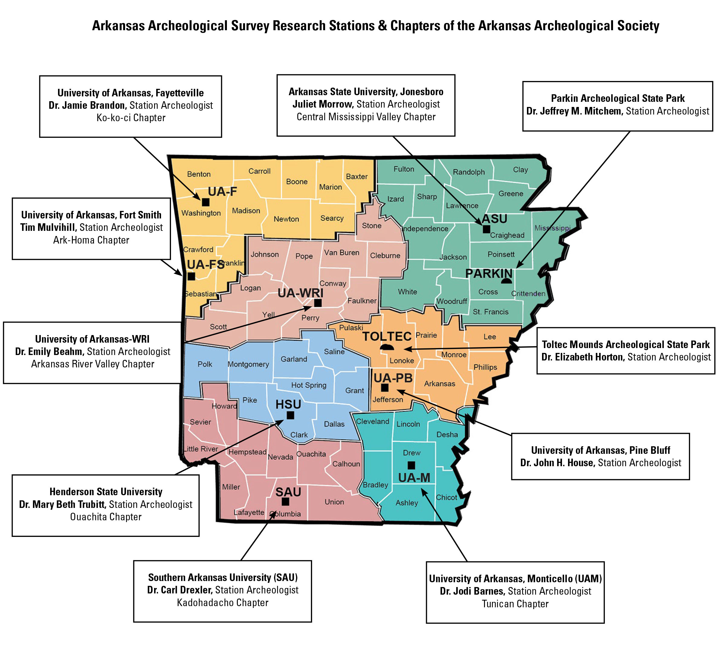 Arkansas Archeological Survey Research Stations & Chapters of the Arkansas Archeological Society