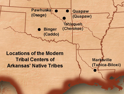 Map of Arkansas Indian tribal government locations.