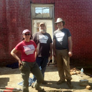 L to R: Dr. Jodi Barnes (ARAS-UAM), Dr. Jamie Brandon (ARAS-UAF) and Bobby Braly (Executive Director of Historic Cane Hill) sporting their Preserve Arkansas’s “This Place Matters” t-shirts. 