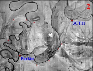 From Parkin: 28km by river, 12km straightline.