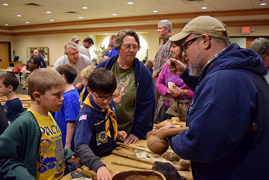 UAF station archeologist Dr. Jamie Brandon showed replicas of bows and arrows, atlatls and other tools to the workshop participants.