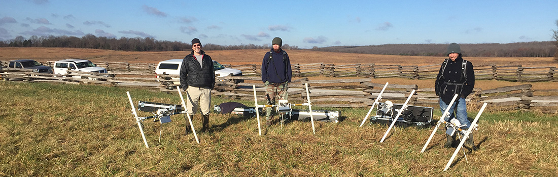 Dr. Jami Lockhart and John Samuelsen of the Arkansas Archeological Survey, with University of Arkansas doctoral student Adam Wiewel. 