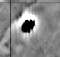 Gradiometry image of the burned structure (black) next to the earthquake crack (line running from SW to NE above structure) by Dr Jami Lockhart.