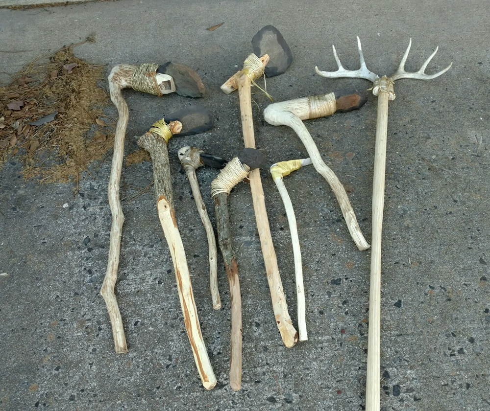 Native American gardening tool replicas for use in the WRI gardens