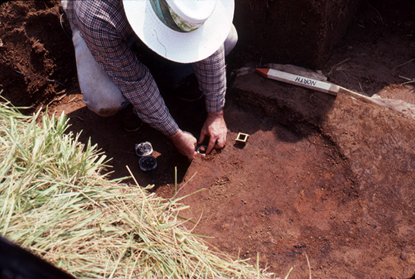 Dan Wolfman collecting an archaeomagnetic sample.