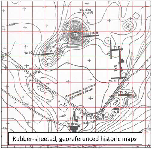 Rubber-sheeted, georeferenced historic maps