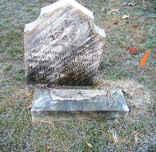 Broken and fallen gravestones can be noted during a conditions survey.