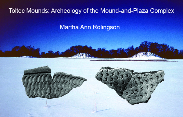 The publication's cover, showing three snow-covered mounds with two pottery sherds superimposed on the foreground.