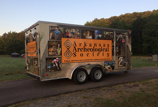 New AAS trailer with decorative “skin” marking the location of the project camping ground.