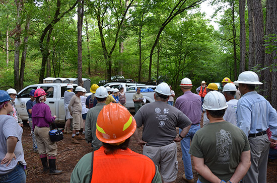 Professional and volunteer archeologists gather for a Ouachita National Forest briefing at the start of the 2014 Society Training Program.