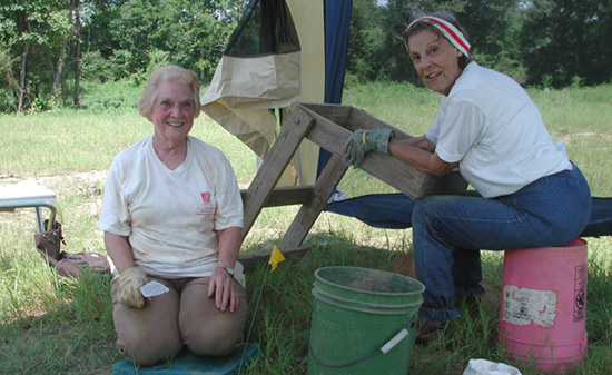 Mildred Grissom and Elaine Smith (Ouachita Chapter) assisted the Survey’s HSU research station with archeological testing at a site in Hot Spring County in 2004.