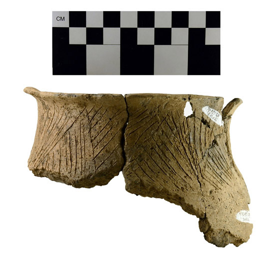 Class A Braden Incised Jar Rim with pieces found in Feature 1 and Feature 2 Pit.