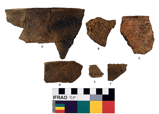 Decorated Rim Sherds: A-B: Class A Incised, C: Class E Engraved, D: Class A Very Lightly Incised, E: Class A Incised, F: Class C Rim Notched