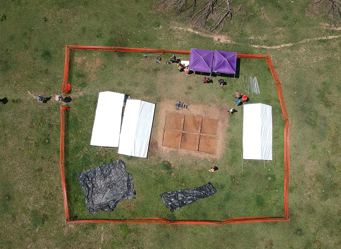 Drone view of Mound E, where the Basic Excavation class was conducted