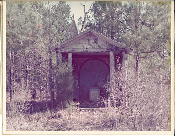 1970s photograph of the grotto, or chapel, the PoWs built out of scrap materials from around the camp. Courtesy of the Drew County Archives. 