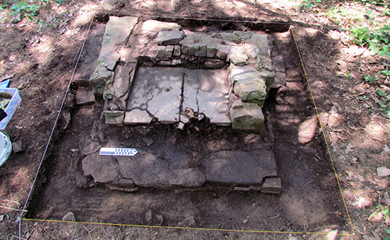 Chimney base from Camp Halsey Officer’s Quarters (Building 6) excavated by UCA archeology students (Feature 11, Unit 5).