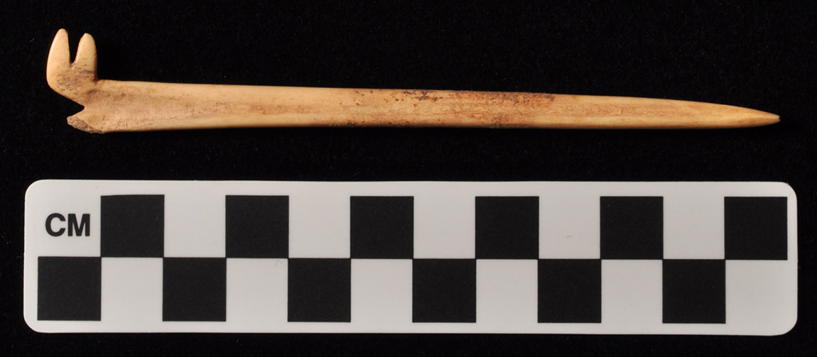 Caddo bone effigy pin found during excavations at the Battle Mound site in 1948.